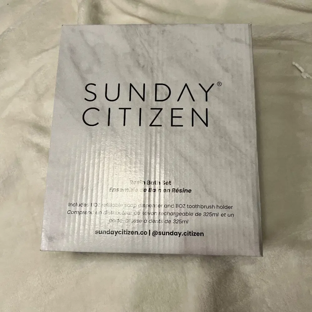 Sunday Citizen bath set white & gray resin faux marble gold trim New in box